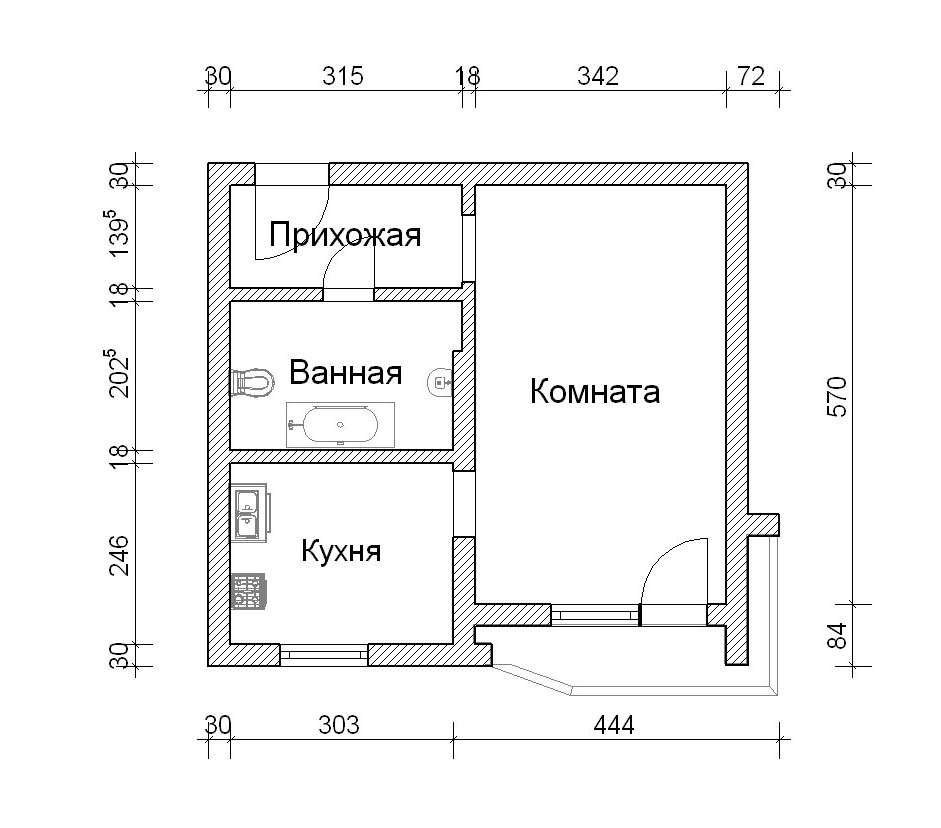 Размеры планировок 1 комнатных квартир