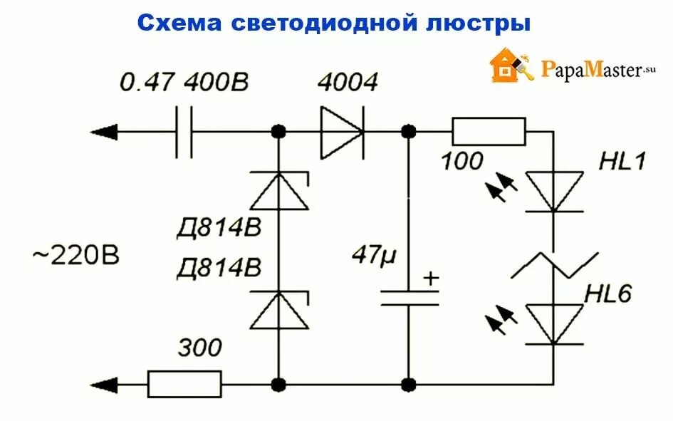 Схема потолочного светодиодного светильника на 220 вольт