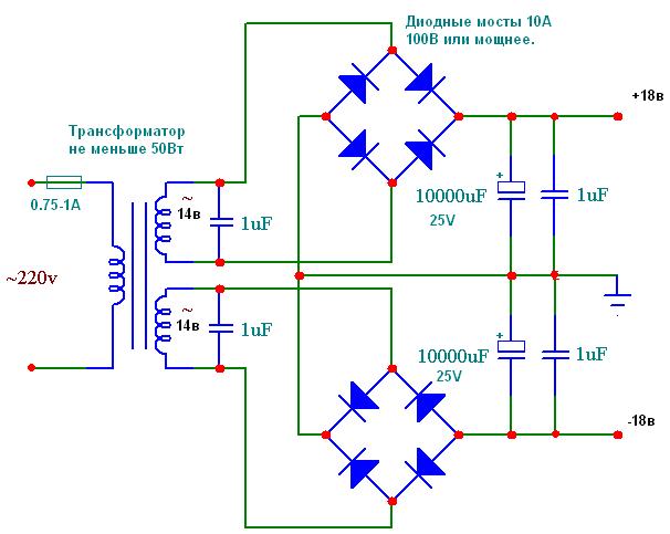 Двухполярный выпрямитель схема