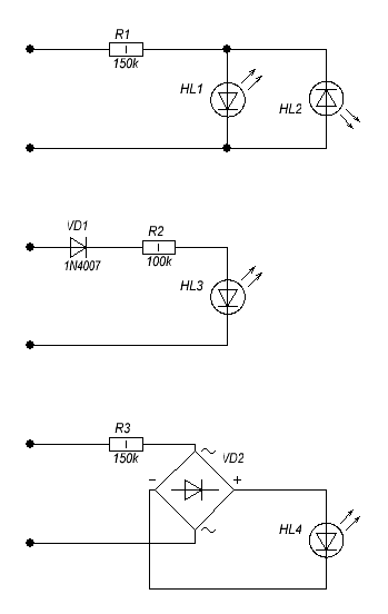 Светодиод на 220в схема