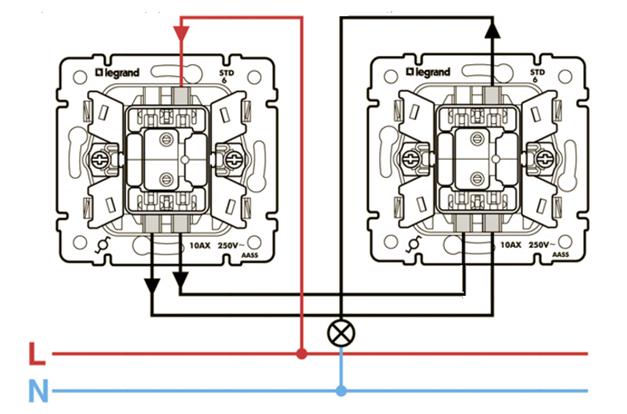 Схема подключения перекрестного выключателя легран