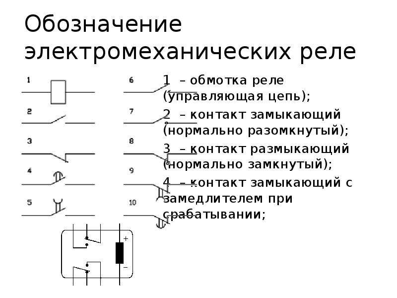 Контакты реле на схеме