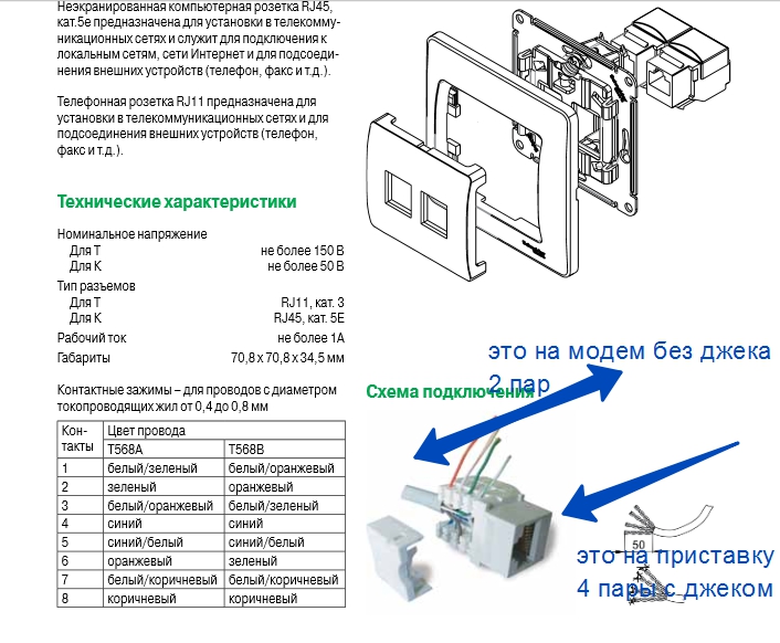 Телефонная розетка rj 11 схема подключения