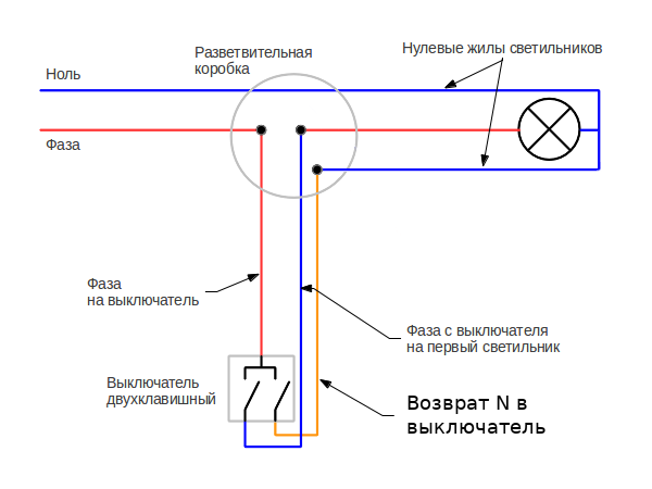 Схема подключения двойного выключателя на две лампочки