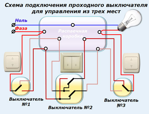 Как установить проходные выключатели схема